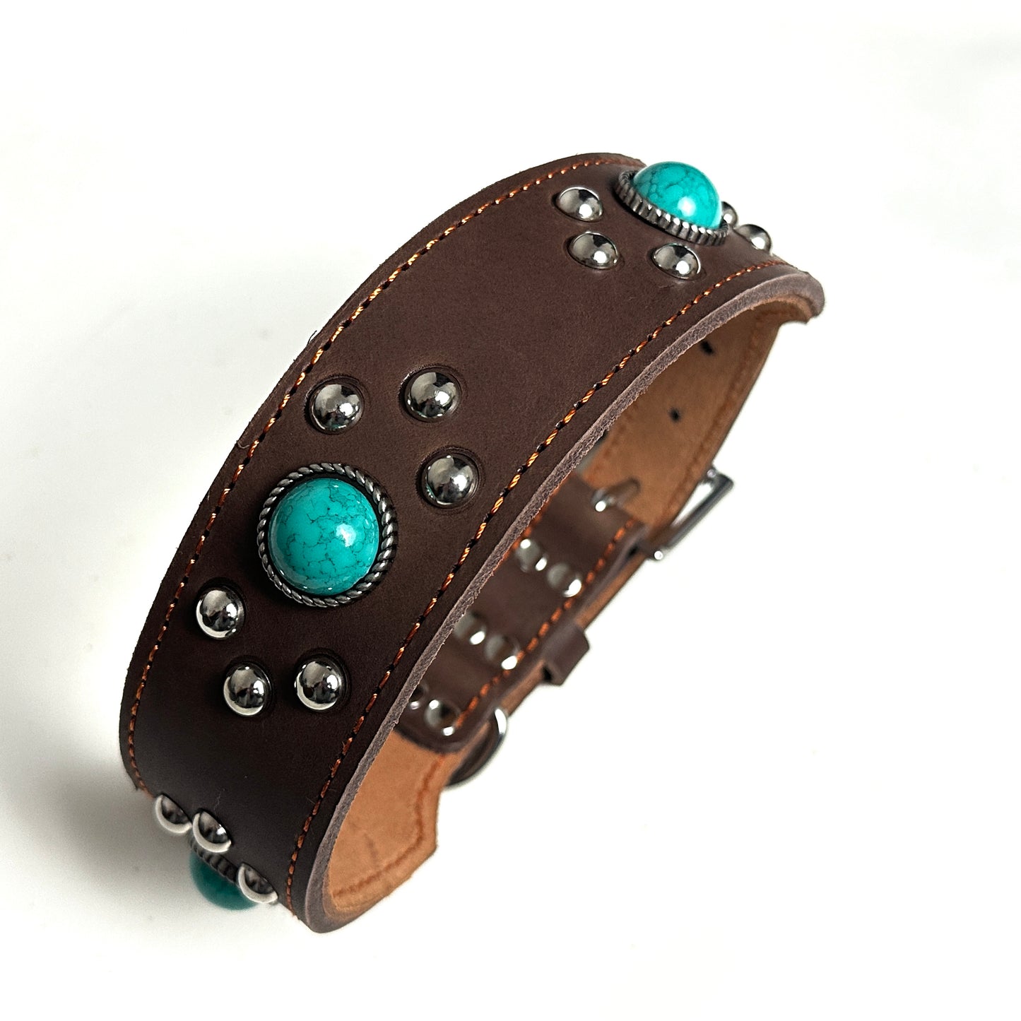 TGinger Classic · Leather Studded Collar — Dark Brown