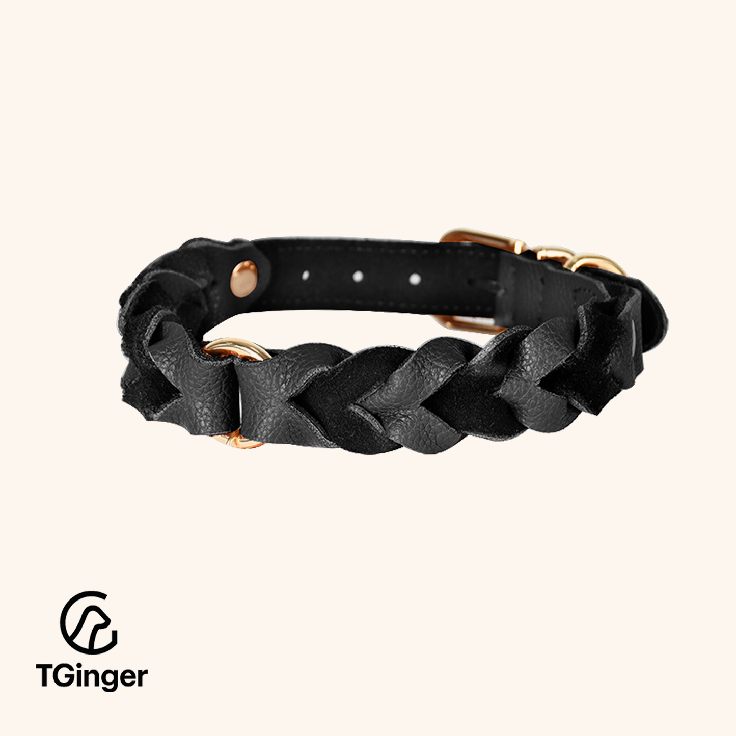 TGinger Handmade Leather-Woven Collar & Leash Set — Four Colors