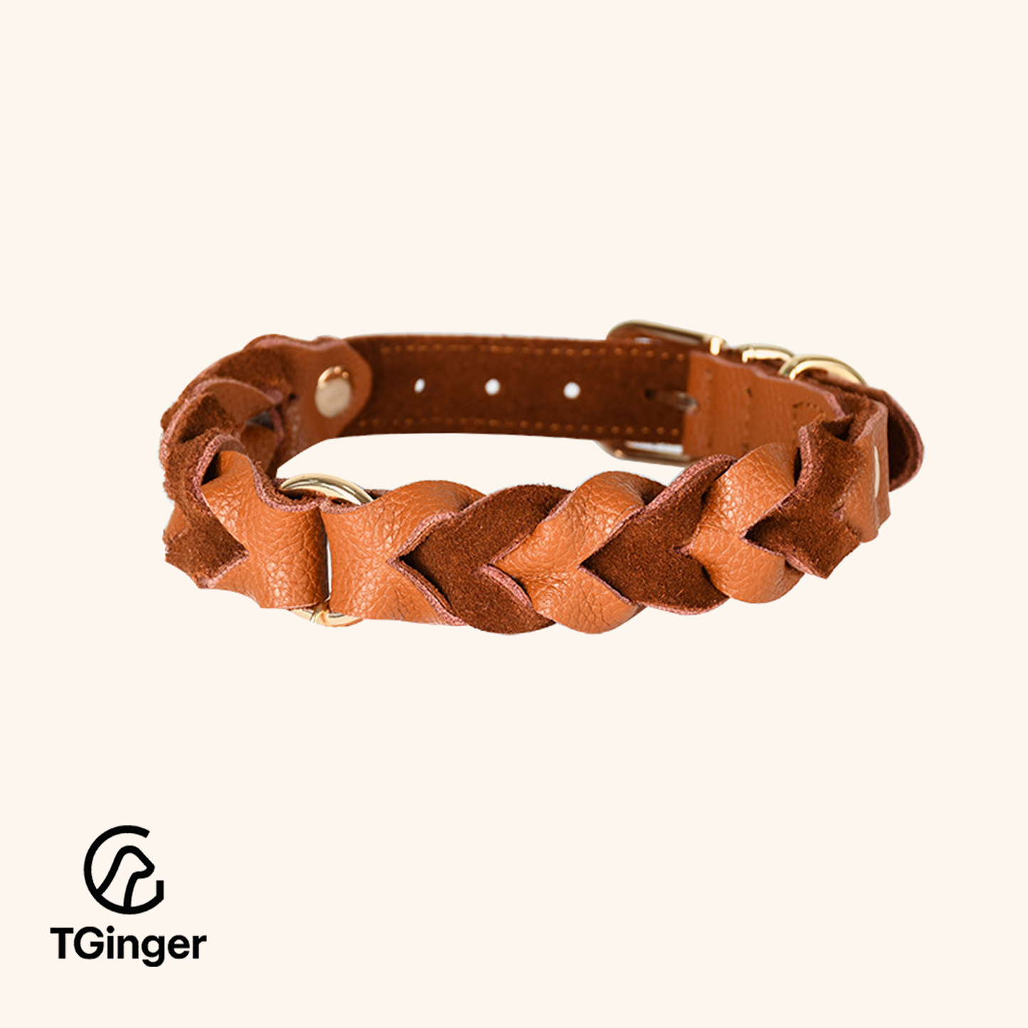 TGinger Handmade Leather-Woven Collar & Leash Set — Four Colors