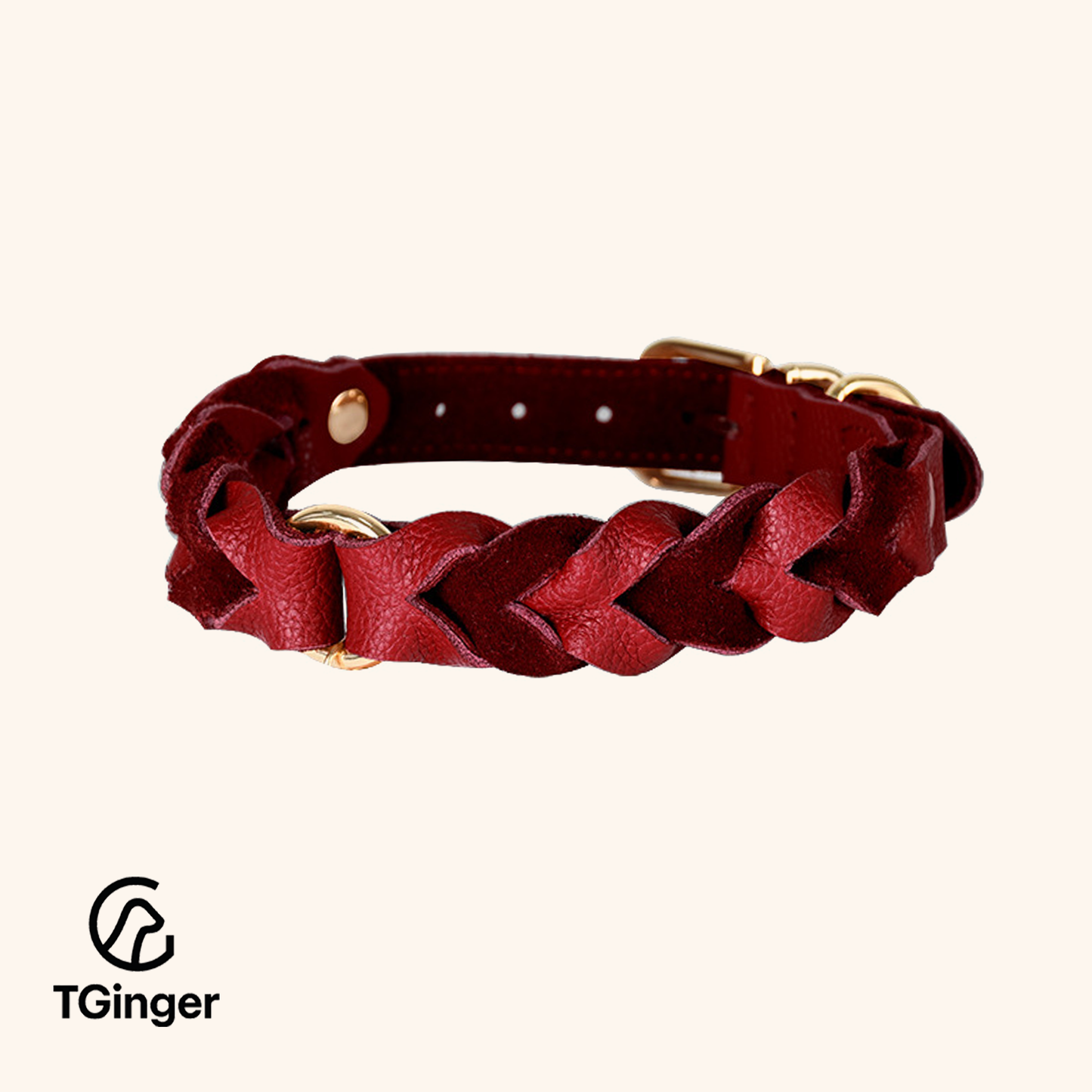 TGinger Handmade Leather-Woven Collar & Leash Set — Four Colors