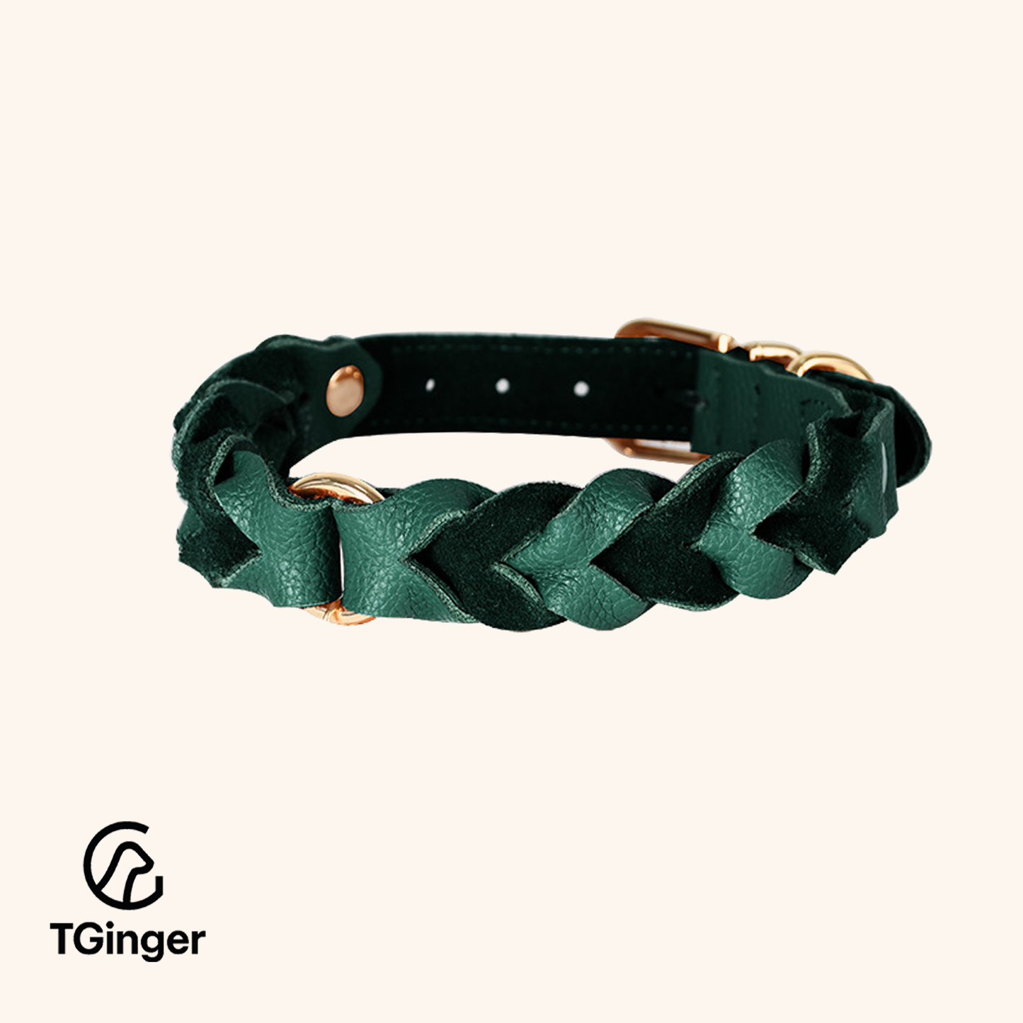 TGinger Handmade Leather-Woven Collar & Leash Set — Four Colors