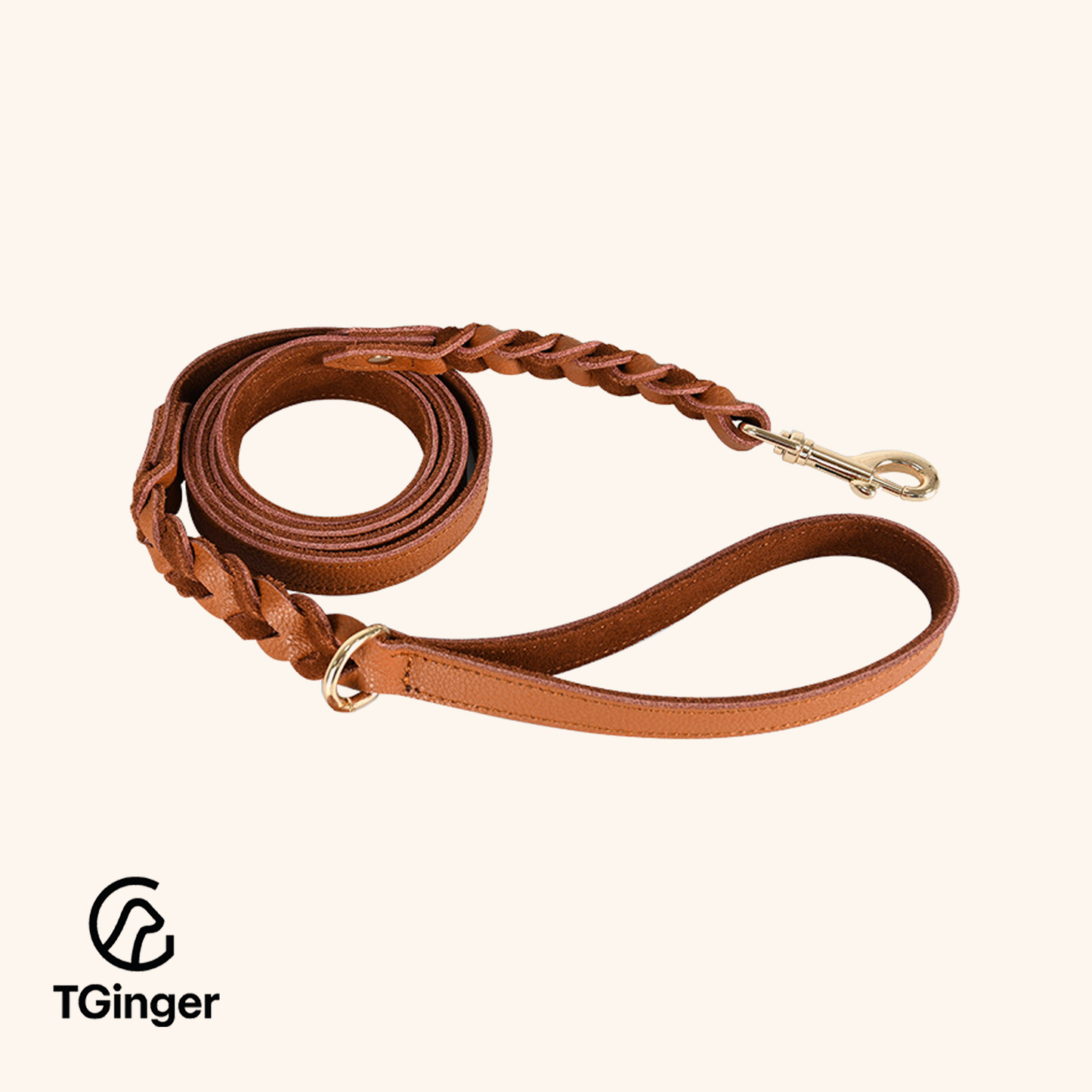 TGinger Handmade Leather-Woven Collar & Leash Set — Four Colors