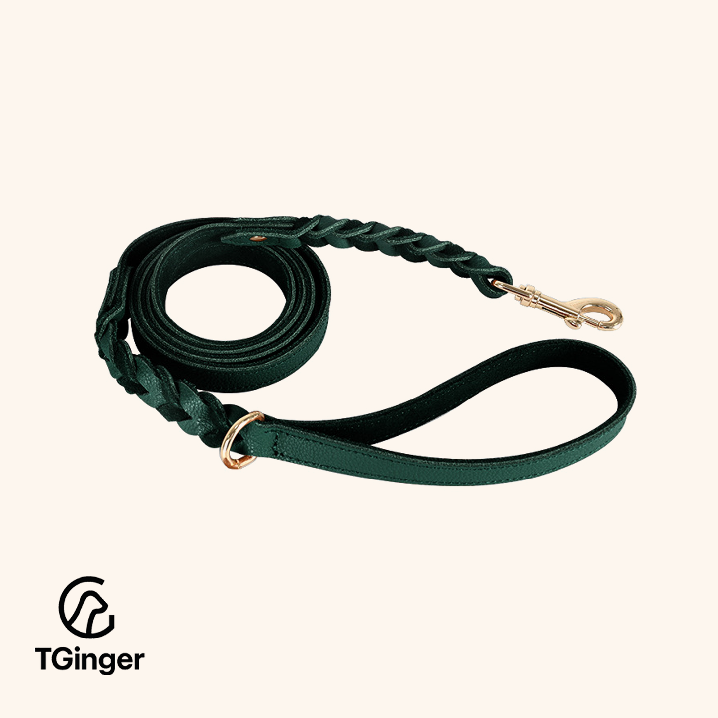 TGinger Handmade Leather-Woven Collar & Leash Set — Four Colors