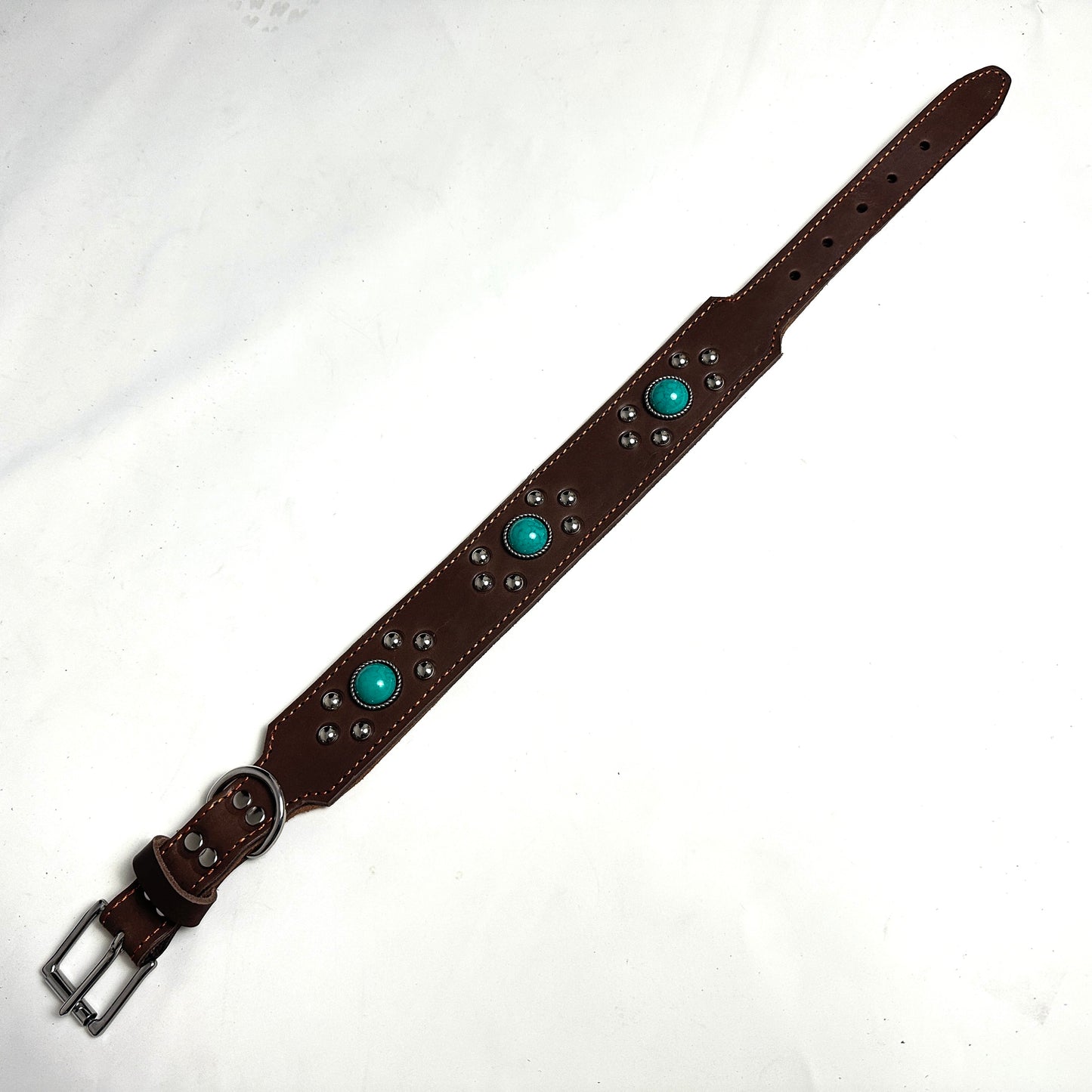 TGinger Classic · Leather Studded Collar — Dark Brown